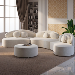 3700mm 4-Piece Curved Velvet Sectional Sofa with Ottoman & Pillows - thumbnail 2