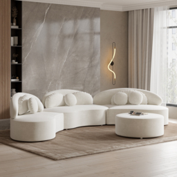 3700mm 4-Piece Curved Velvet Sectional Sofa with Ottoman & Pillows - thumbnail 5