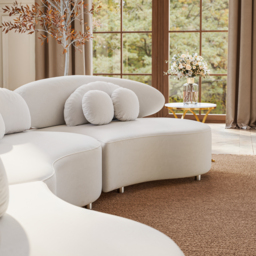 3700mm 4-Piece Curved Velvet Sectional Sofa with Ottoman & Pillows - thumbnail 8