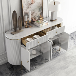 Yelly 140 cm Modern Marble Top Buffet & Sideboard Doors & Drawers & Shelves - thumbnail 3