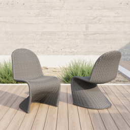 2 PCS Woven Rattan Outdoor Dining Chair Set Yard & Patio Furniture in Dark Gray with Cushion & Pillow - thumbnail 1