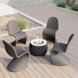 2 PCS Woven Rattan Outdoor Dining Chair Set Yard & Patio Furniture in Dark Gray with Cushion & Pillow - thumbnail 4