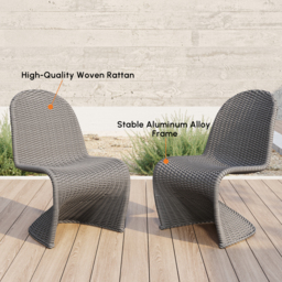 2 PCS Woven Rattan Outdoor Dining Chair Set Yard & Patio Furniture in Dark Gray with Cushion & Pillow - thumbnail 6