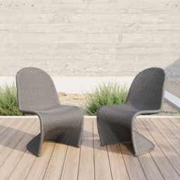 2 PCS Woven Rattan Outdoor Dining Chair Set Yard & Patio Furniture in Dark Gray with Cushion & Pillow - thumbnail 2