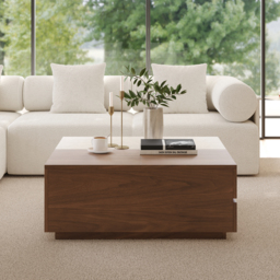 990mm Square Lift-Top Travertine Veneer Sintered Stone Coffee Table with Storage - thumbnail 9