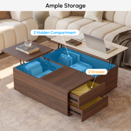 "39"" Square Lift-Top Travertine Veneer Sintered Stone Coffee Table with Storage" - thumbnail 7