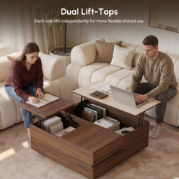 "39"" Square Lift-Top Travertine Veneer Sintered Stone Coffee Table with Storage" - thumbnail 5