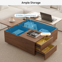 990mm Square Lift-Top Travertine Veneer Sintered Stone Coffee Table with Storage - thumbnail 6