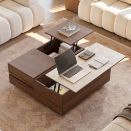 "39"" Square Lift-Top Travertine Veneer Sintered Stone Coffee Table with Storage" - thumbnail 3