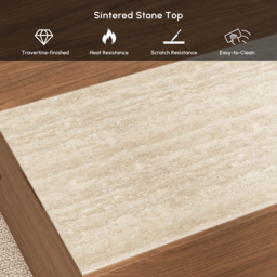 990mm Square Lift-Top Travertine Veneer Sintered Stone Coffee Table with Storage - thumbnail 7