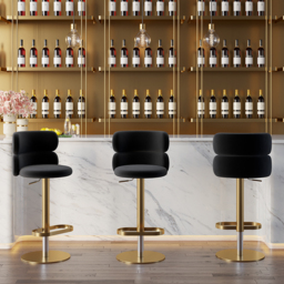Modern Bar Stool Velvet Adjustable Height Swivel Black with Full Back Counter Stool - thumbnail 2