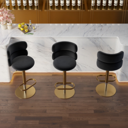 Modern Bar Stool Velvet Adjustable Height Swivel Black with Full Back Counter Stool - thumbnail 7