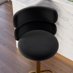 Modern Bar Stool Velvet Adjustable Height Swivel Black with Full Back Counter Stool - thumbnail 6