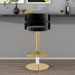 Modern Bar Stool Velvet Adjustable Height Swivel Black with Full Back Counter Stool - thumbnail 3