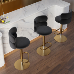 Modern Bar Stool Velvet Adjustable Height Swivel Black with Full Back Counter Stool - thumbnail 4
