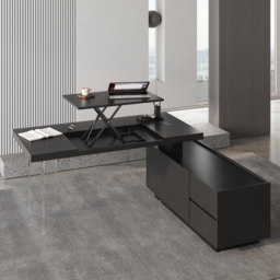 L Shaped Executive Office Desk Standing Desktop with Side Cabinet and lifter Desktop Right Hand(180 cm)