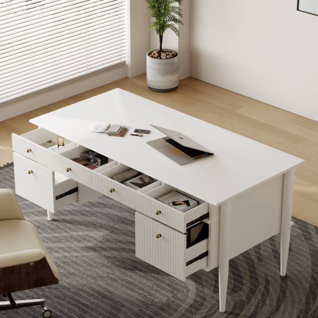 Modern Solid Wood Home Office Desk with 6 Drawers White Executive Writing Desk (1625mm) - image 1