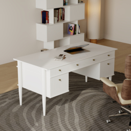 Modern Solid Wood Home Office Desk with 6 Drawers White Executive Writing Desk (1625mm) - thumbnail 3