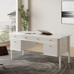 Modern Solid Wood Home Office Desk with 6 Drawers White Executive Writing Desk (1625mm) - thumbnail 2