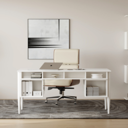Modern Solid Wood Home Office Desk with 6 Drawers White Executive Writing Desk (1625mm) - thumbnail 5