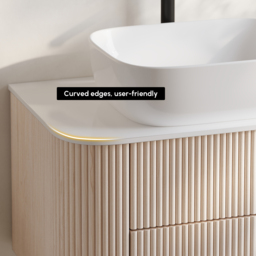 800mm Whitewash Fluted Bathroom Vanity with Vessel Sink – Wall-Mounted Floating Design - thumbnail 7