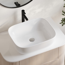 800mm Whitewash Fluted Bathroom Vanity with Vessel Sink – Wall-Mounted Floating Design - thumbnail 9