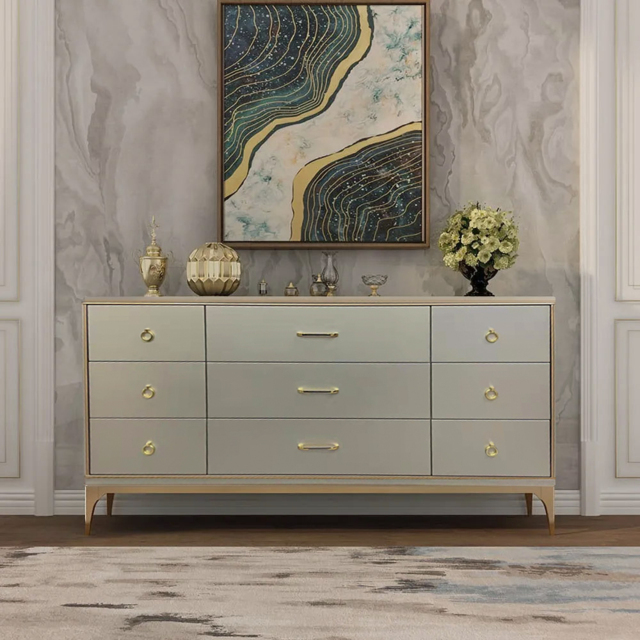 1600 mm Contemporary 9-Drawer Champagne Bedroom Dresser for Storage in Gold - image 1