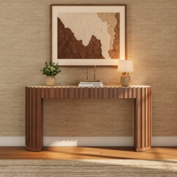 "Aura 60"" Ash Wood Fluted Walnut Console Table With Sintered Stone Top" - thumbnail 2