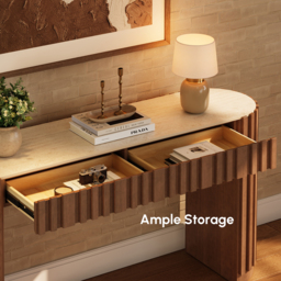 "Aura 60"" Ash Wood Fluted Walnut Console Table With Sintered Stone Top" - thumbnail 7