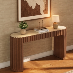 "Aura 60"" Ash Wood Fluted Walnut Console Table With Sintered Stone Top" - thumbnail 3