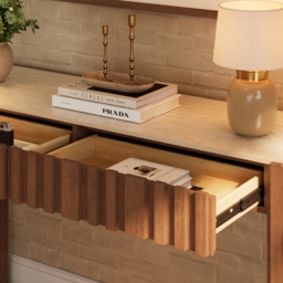 "Aura 60"" Ash Wood Fluted Walnut Console Table With Sintered Stone Top" - thumbnail 5