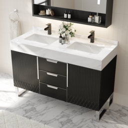 Aro Bathroom Vanity Set 1200mm Freestanding Bathroom Vanity Black with Double Sinks - thumbnail 2