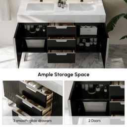 Aro Bathroom Vanity Set 1200mm Freestanding Bathroom Vanity Black with Double Sinks - thumbnail 5