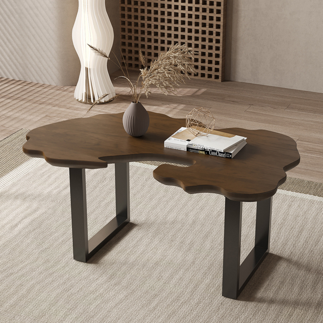 Rustic 1010mm Live-Edge Coffee Table Walnut & Black with Wooden Tabletop & Metal Base - image 1