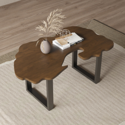 Rustic 1010mm Live-Edge Coffee Table Walnut & Black with Wooden Tabletop & Metal Base - thumbnail 2