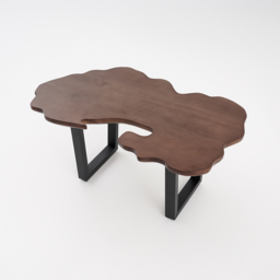 Rustic 1010mm Live-Edge Coffee Table Walnut & Black with Wooden Tabletop & Metal Base - thumbnail 7