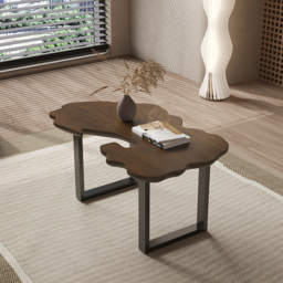 Rustic 1010mm Live-Edge Coffee Table Walnut & Black with Wooden Tabletop & Metal Base - thumbnail 3