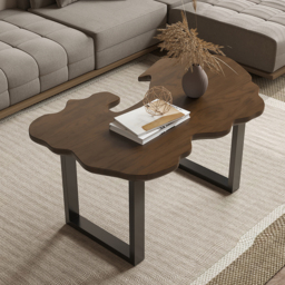 Rustic 1010mm Live-Edge Coffee Table Walnut & Black with Wooden Tabletop & Metal Base - thumbnail 4