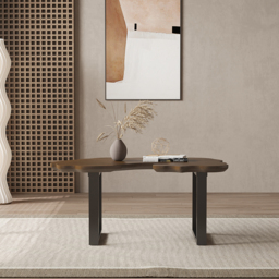 Rustic 1010mm Live-Edge Coffee Table Walnut & Black with Wooden Tabletop & Metal Base - thumbnail 5