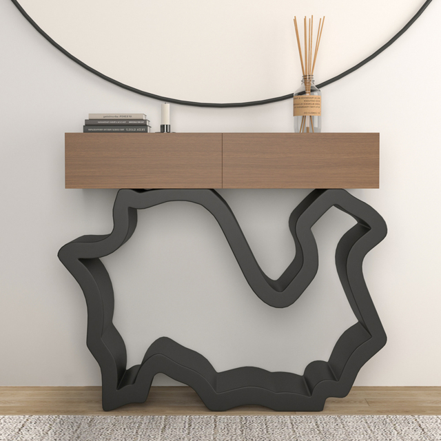 1000mm Modern Walnut & Black Console Table with Drawers - image 1