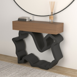 1000mm Modern Walnut & Black Console Table with Drawers - thumbnail 3