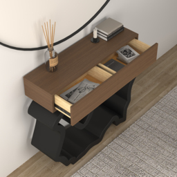 1000mm Modern Walnut & Black Console Table with Drawers - thumbnail 6
