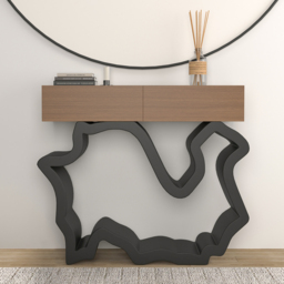 1000mm Modern Walnut & Black Console Table with Drawers - thumbnail 1