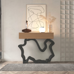 1000mm Modern Walnut & Black Console Table with Drawers - thumbnail 2