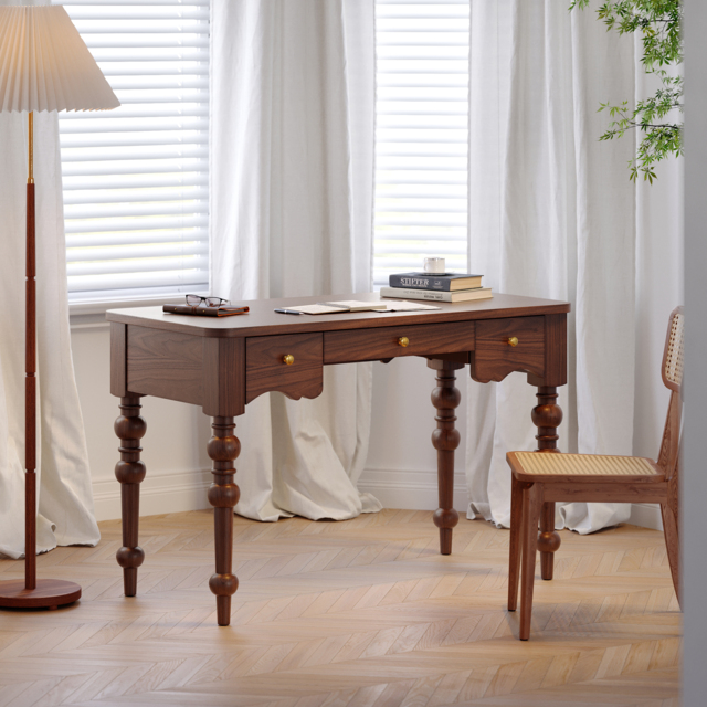 Writing Desk Mid Century with Drawers Walnut Home Office Furniture (1200mm) - image 1