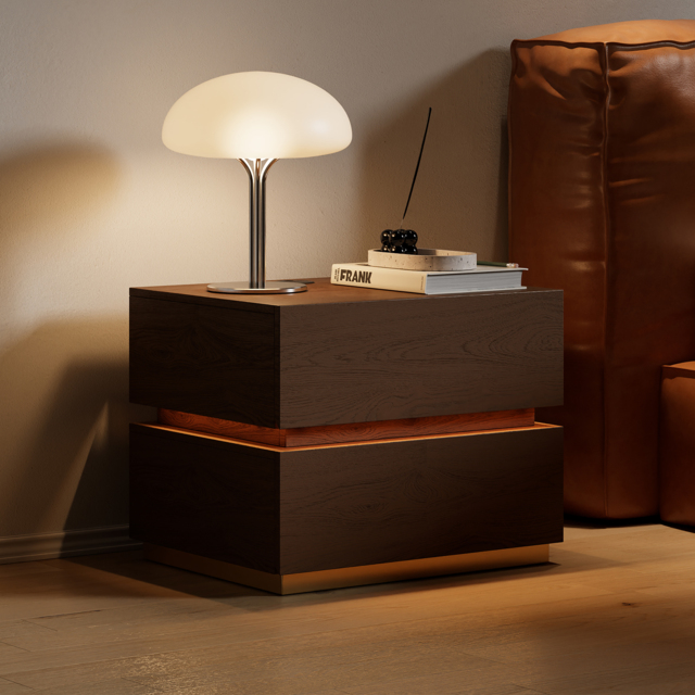 Smart LED Bedside Table Wireless Charging Station Wood Bedside Table with Light Modern - image 1