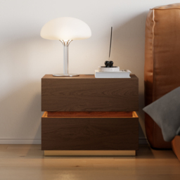 Smart LED Bedside Table Wireless Charging Station Wood Bedside Table with Light Modern - thumbnail 2