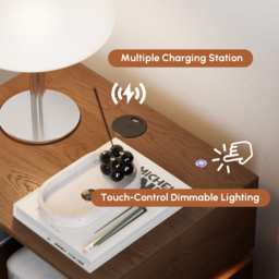 Smart LED Bedside Table Wireless Charging Station Wood Bedside Table with Light Modern - thumbnail 7