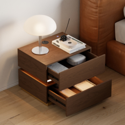 Smart LED Bedside Table Wireless Charging Station Wood Bedside Table with Light Modern - thumbnail 3