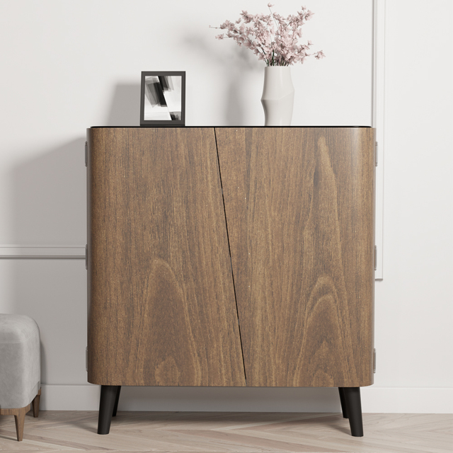 Walnut Hallway Shoe Storage Cabinet with 2-Door 5 Shelves for 14 Pairs Shoes - image 1
